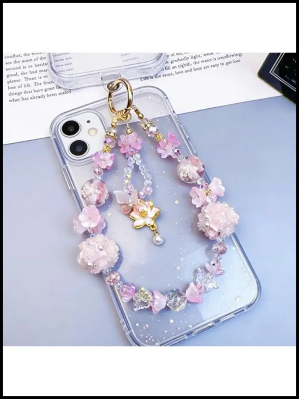 Rhinestone Bag Charm Chain with Heart Tassel Bow Beads Decorative Purse Charm